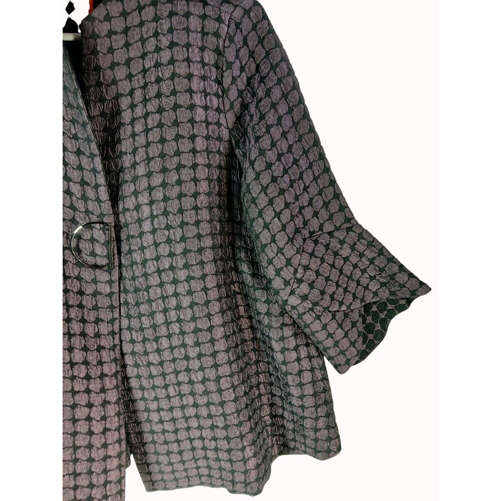 IC by Connie K Purple Black Op Art Swing Lux Jacket Size M Metal Buckle Trim - Picture 3 of 16